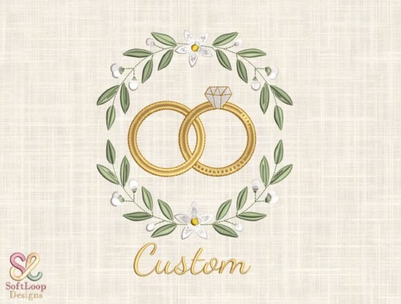 Elegant Wedding Rings Embroidery Design for Small Business Merch